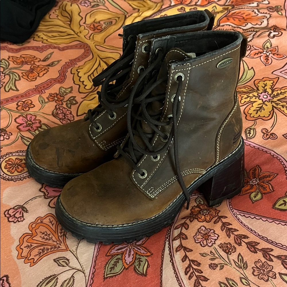 Vintage Brown Skechers Leather Lace-Up Boots